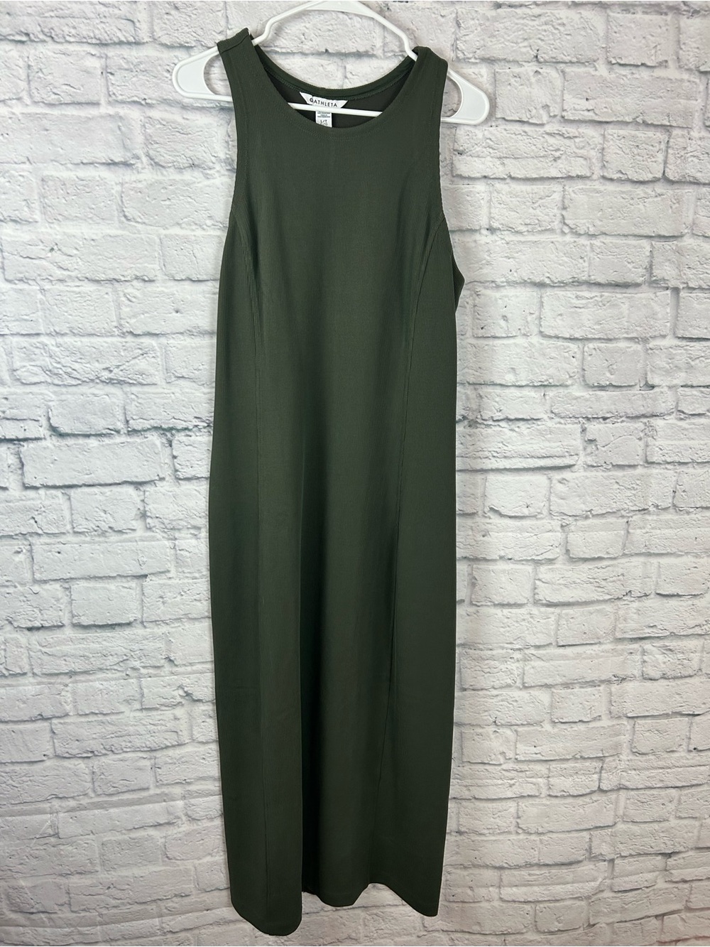 Athleta Large Tall Olive Green Ribbed Maxi Dress Tencel Modal Sleeveless Stretch